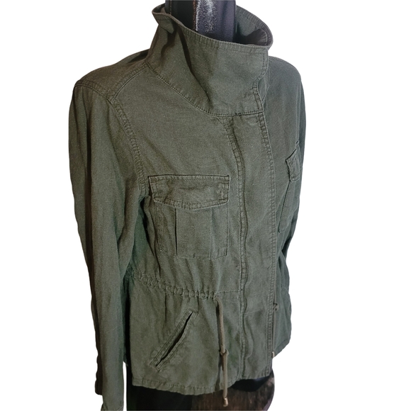 Old Navy Olive Green Linen Blend Utility Jacket M - Picture 5 of 9